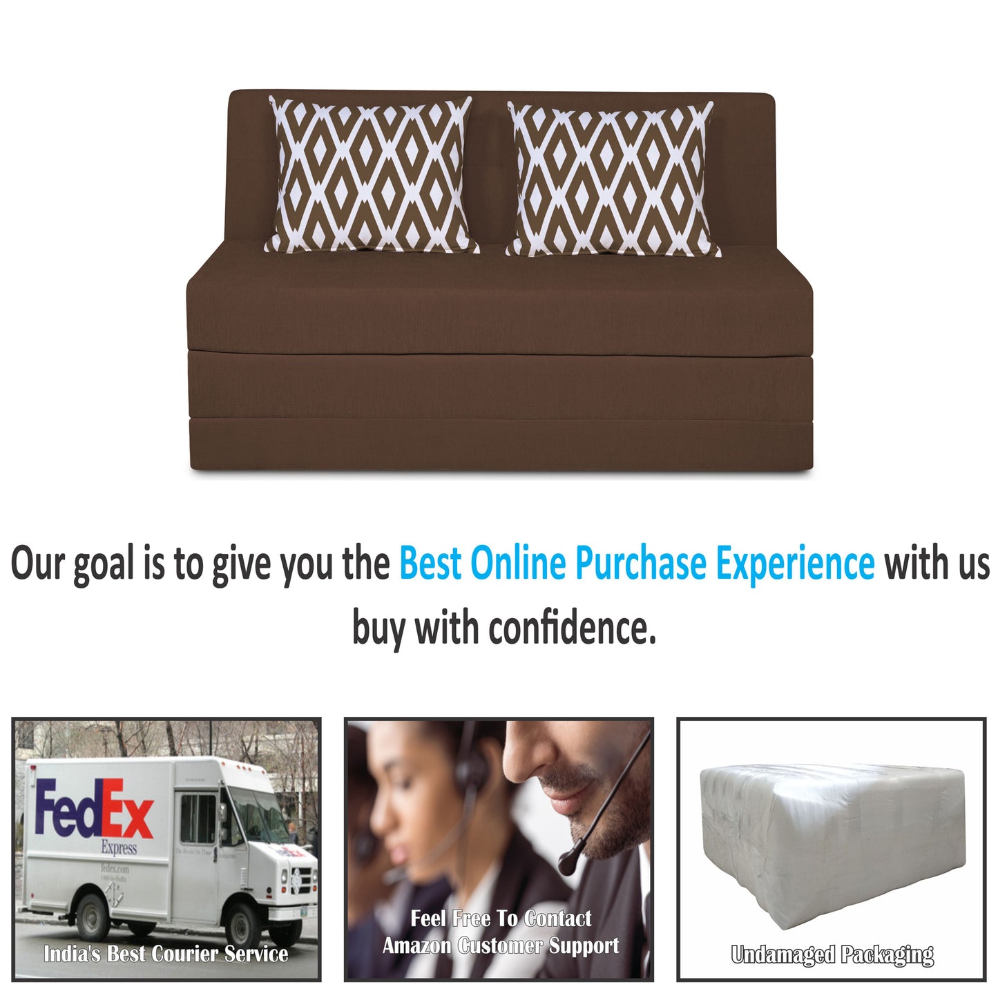 Adorn India Easy Highback Two Seater Sofa Cum Bed Rhombus 4' x 6' (Brown) (1 Year Warranty)