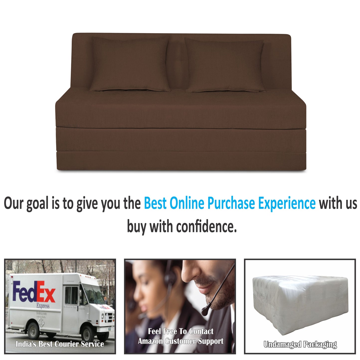 Adorn India Easy Highback Three Seater Sofa Cum Bed Decent 5' x 6' (Brown) (1 Year Warranty)