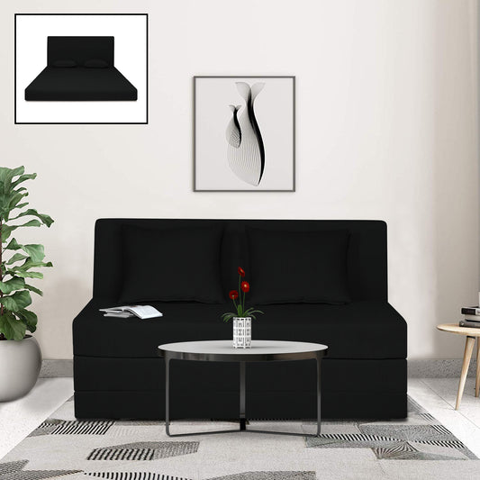 Adorn India Easy Highback Two Seater Sofa Cum Bed Decent 4' x 6' (Black) (1 Year Warranty)