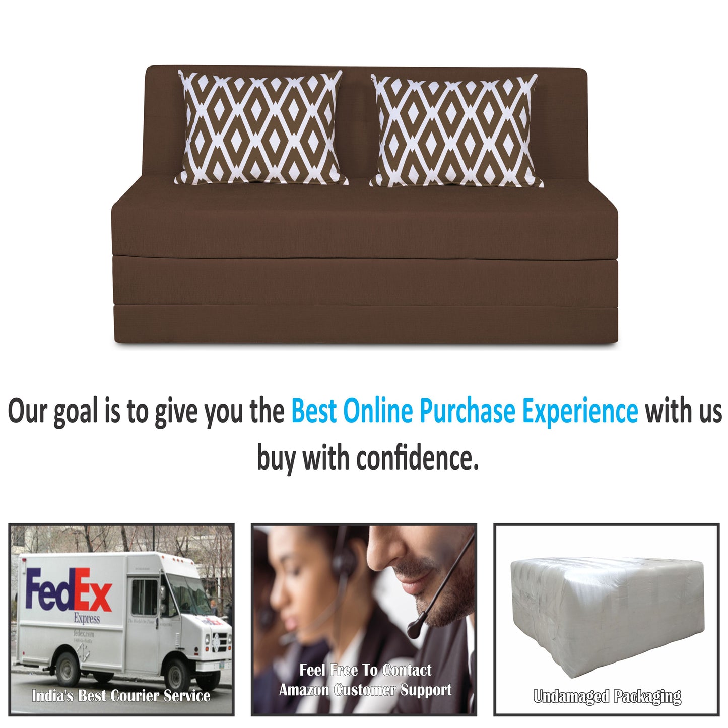Adorn India Easy Highback Three Seater Sofa Cum Bed Rhombus 5' x 6' (Brown) (1 Year Warranty)