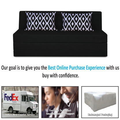 Adorn India Easy Highback Three Seater Sofa Cum Bed Rhombus 6' x 6' (Black) (1 Year Warranty)