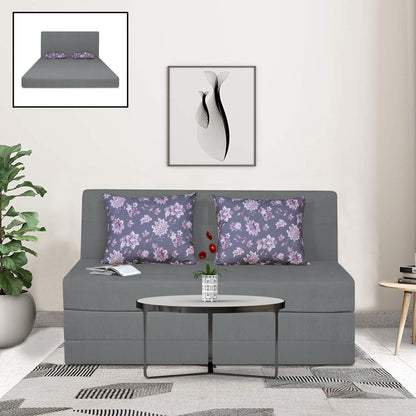 Adorn India Easy Highback Two Seater Sofa Cum Bed Floral 4' x 6' (Grey) (1 Year Warranty)