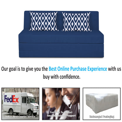 Adorn India Easy Highback Three Seater Sofa Cum Bed Rhombus 5' x 6' (Blue) (1 Year Warranty)