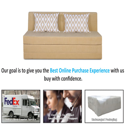 Adorn India Easy Highback Two Seater Sofa Cum Bed Rhombus 4' x 6' (Beige) (1 Year Warranty)