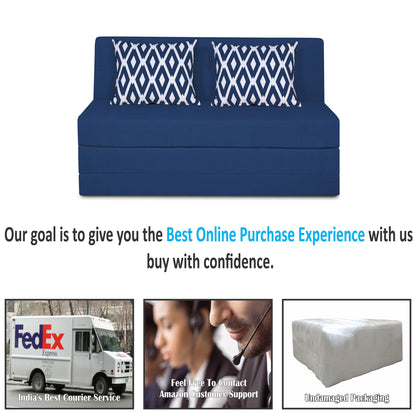 Adorn India Easy Highback Two Seater Sofa Cum Bed Rhombus 4' x 6' (Blue) (1 Year Warranty)