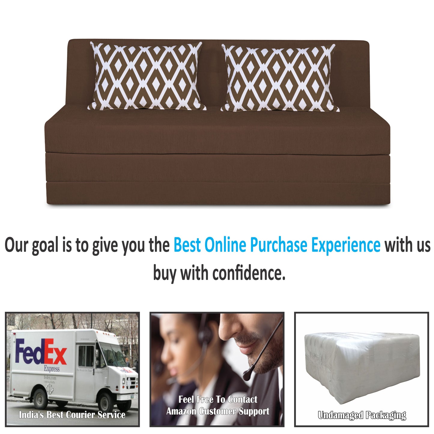 Adorn India Easy Highback Three Seater Sofa Cum Bed Rhombus 6' x 6' (Brown) (1 Year Warranty)