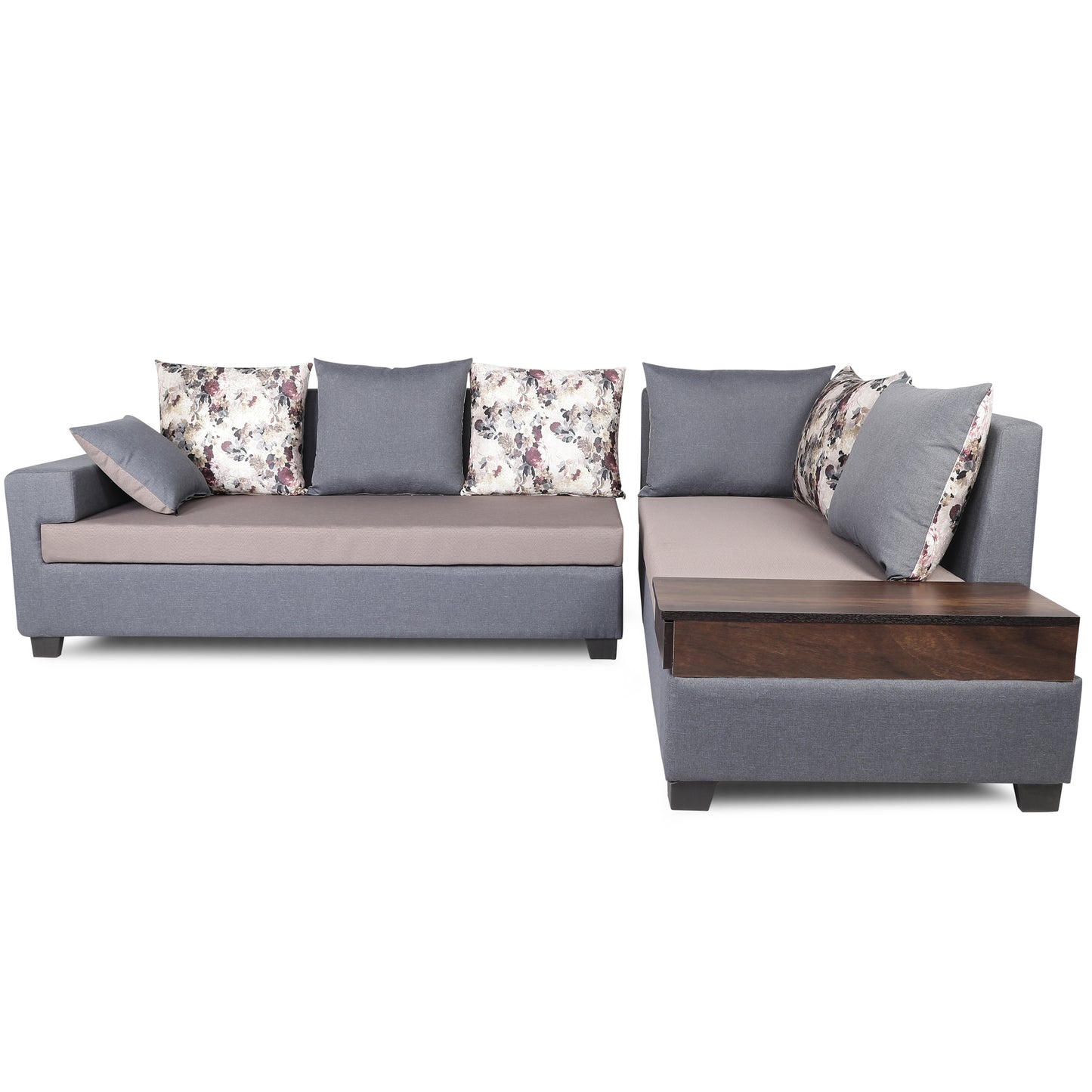 Adorn India Orlando Fabric L Shape Sofa (Dark Grey & Light Gery)