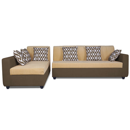 Adorn India Rio Highback L Shape 6 Seater Sofa Set (Left Hand Side) (Brown & Beige) (3 Year Warranty)