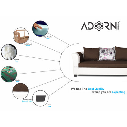 Adorn India Aliana L Shape Leatherette Fabric 6 Seater Sofa Set RHS (Brown & White) (3 Year Warranty)