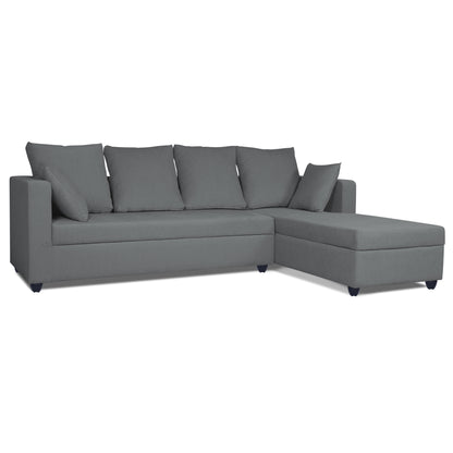 Adorn India Zink Straight line L Shape 6 Seater Sofa with Plain Cushion (Grey)