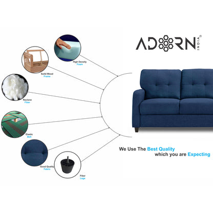 Adorn India Astor 3 Seater Sofa (Blue) (3 Year Warranty)