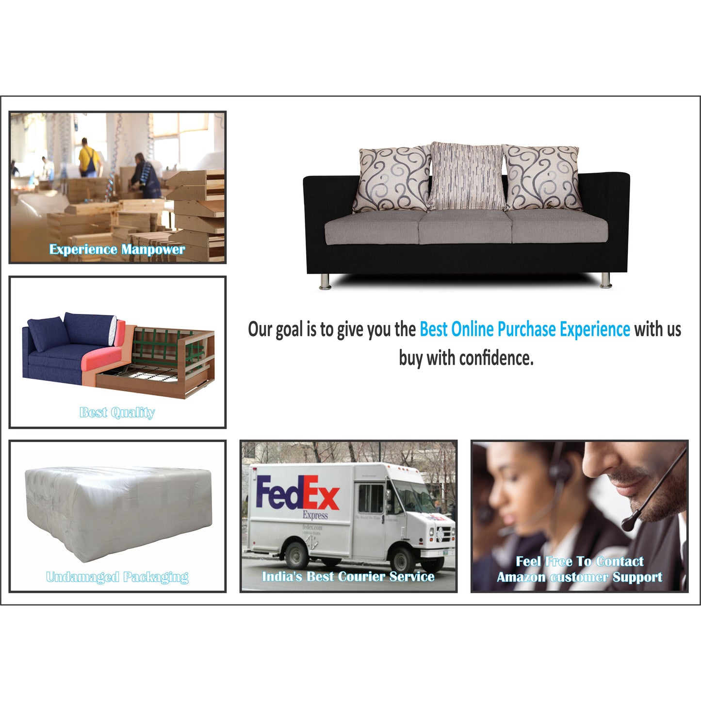 Adorn India Dexter 3 Seater Sofa Digitel Print (Grey & Black)