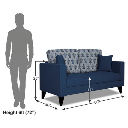 Adorn India Parker Leaf 2 Seater Sofa (Blue) Martin Plus (3 Year Warranty)