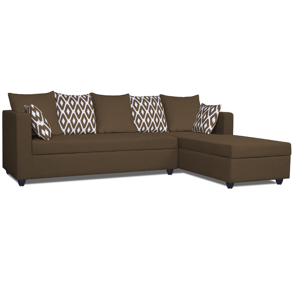 Adorn India Zink Straight line L Shape 6 Seater Sofa Rhombus Cushion(Camel)