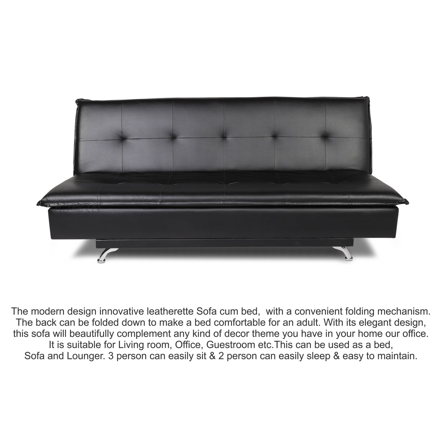 Adorn India Aspen Leatherette 3 Seater Sofa Cum Bed (Black) (3 Year Warranty)
