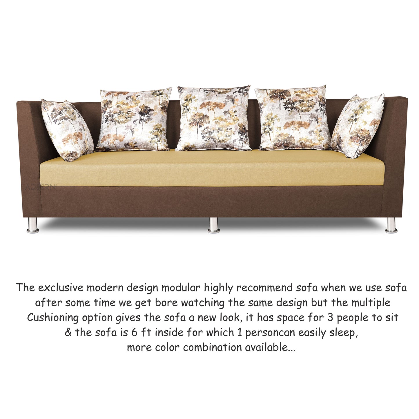Adorn India Exclusive Two Tone Alica Three Seater Sofa (Brown & Beige), Wood, Foam