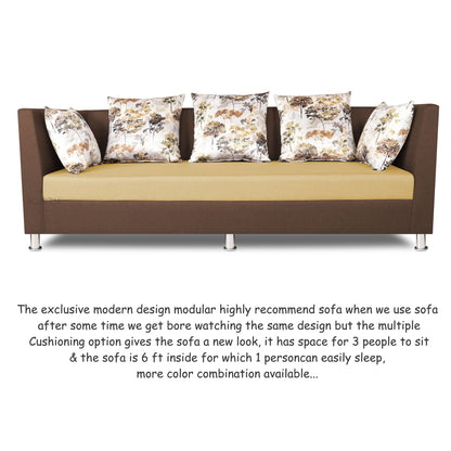 Adorn India Exclusive Two Tone Alica Three Seater Sofa (Brown & Beige), Wood, Foam