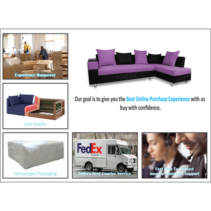 Adorn India Adillac 5 Seater Corner Sofa(Right Side)(Light Purple & Black)