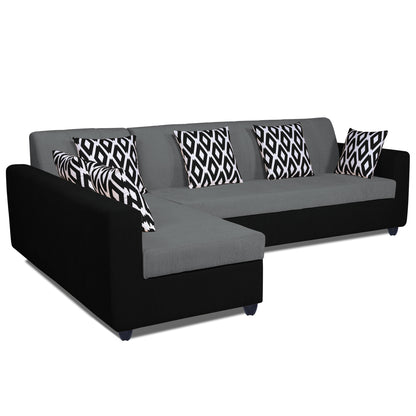 Adorn India Rio High Back L Shape 6 Seater Sofa Set (Left Side Handle) (Grey & Black)