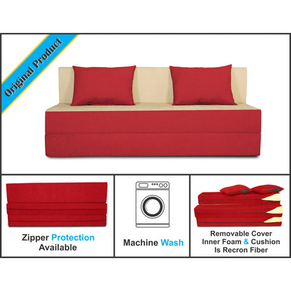 Adorn India Easy 3 Seater Sofa Cum Bed (Red) d and Beige (5x6) (1 Year Warranty)