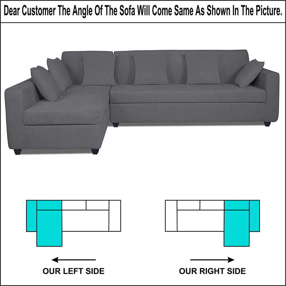 Adorn India Rio Decent L Shape 6 Seater Corner Sofa Set Left Side Handle (Grey) (3 Year Warranty)