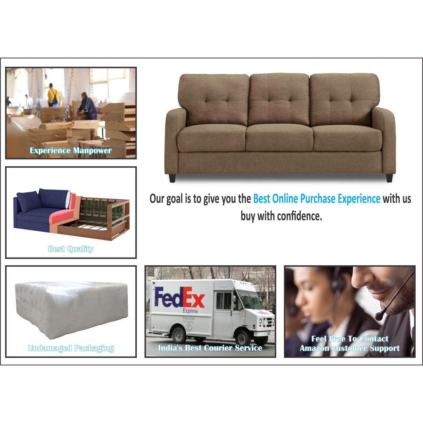 Adorn India Astor 3 Seater Sofa (Camel) (3 Year Warranty)