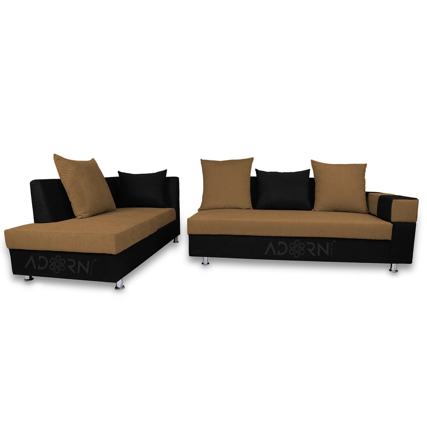 Adorn India Adillac 6 Seater Corner Sofa(Left Side Handle)(Camel & Black)