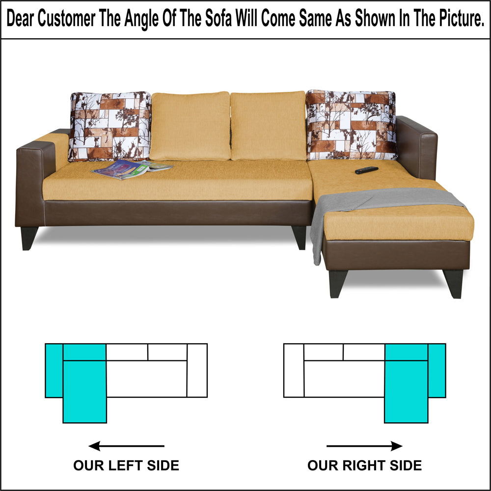Adorn India Ashley L Shape 6 Seater Sofa Set Leatherette Fabric Digitel Print (Right Hand Side) (Brown & Beige) (3 Year Warranty)