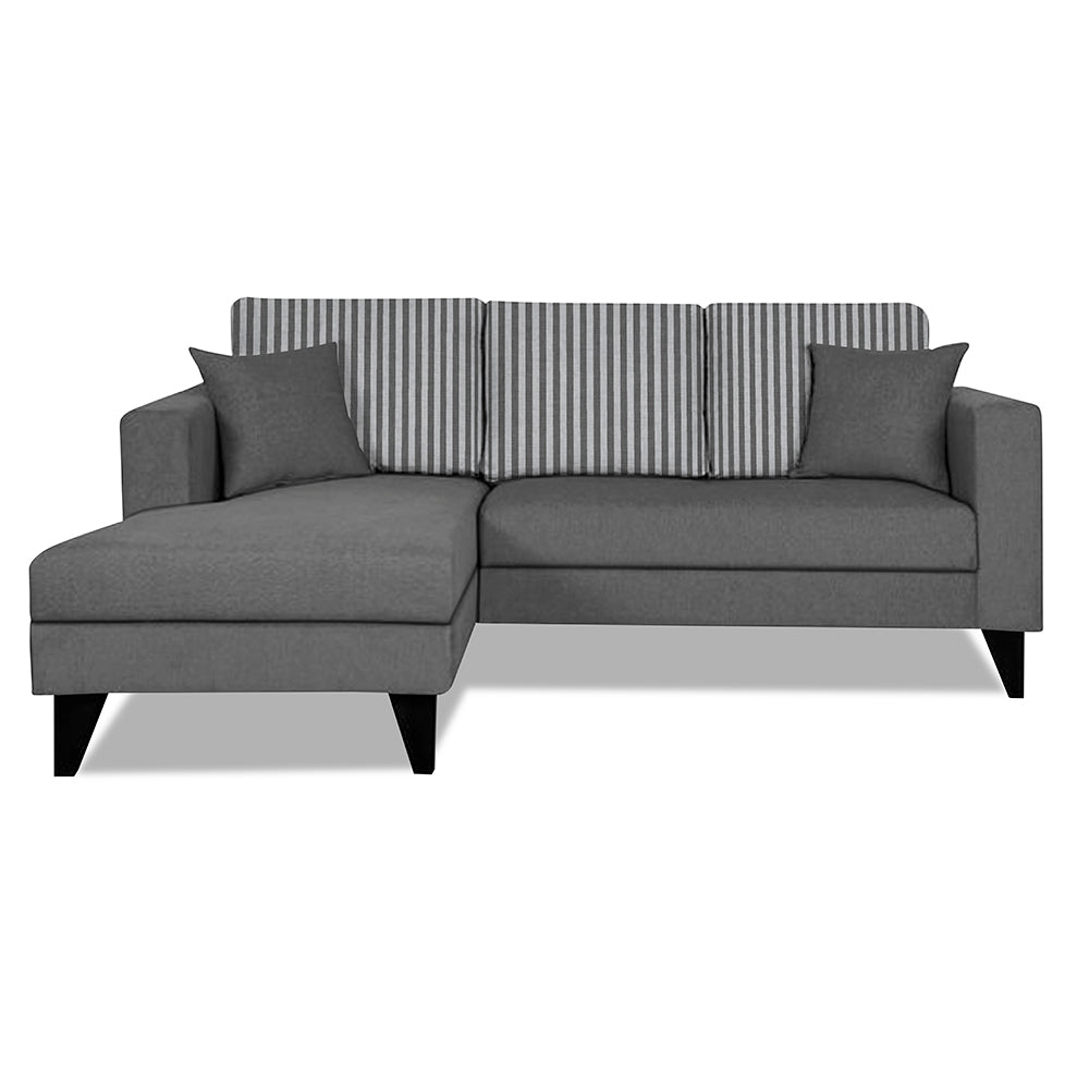 Adorn India Hector Stripes L Shape 4 Seater Sofa Set (Left Hand Side) (Grey) Martin Plus (3 Year Warranty)