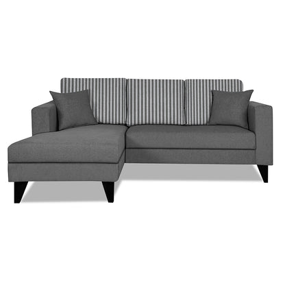 Adorn India Hector Stripes L Shape 4 Seater Sofa Set (Left Hand Side) (Grey) Martin Plus (3 Year Warranty)