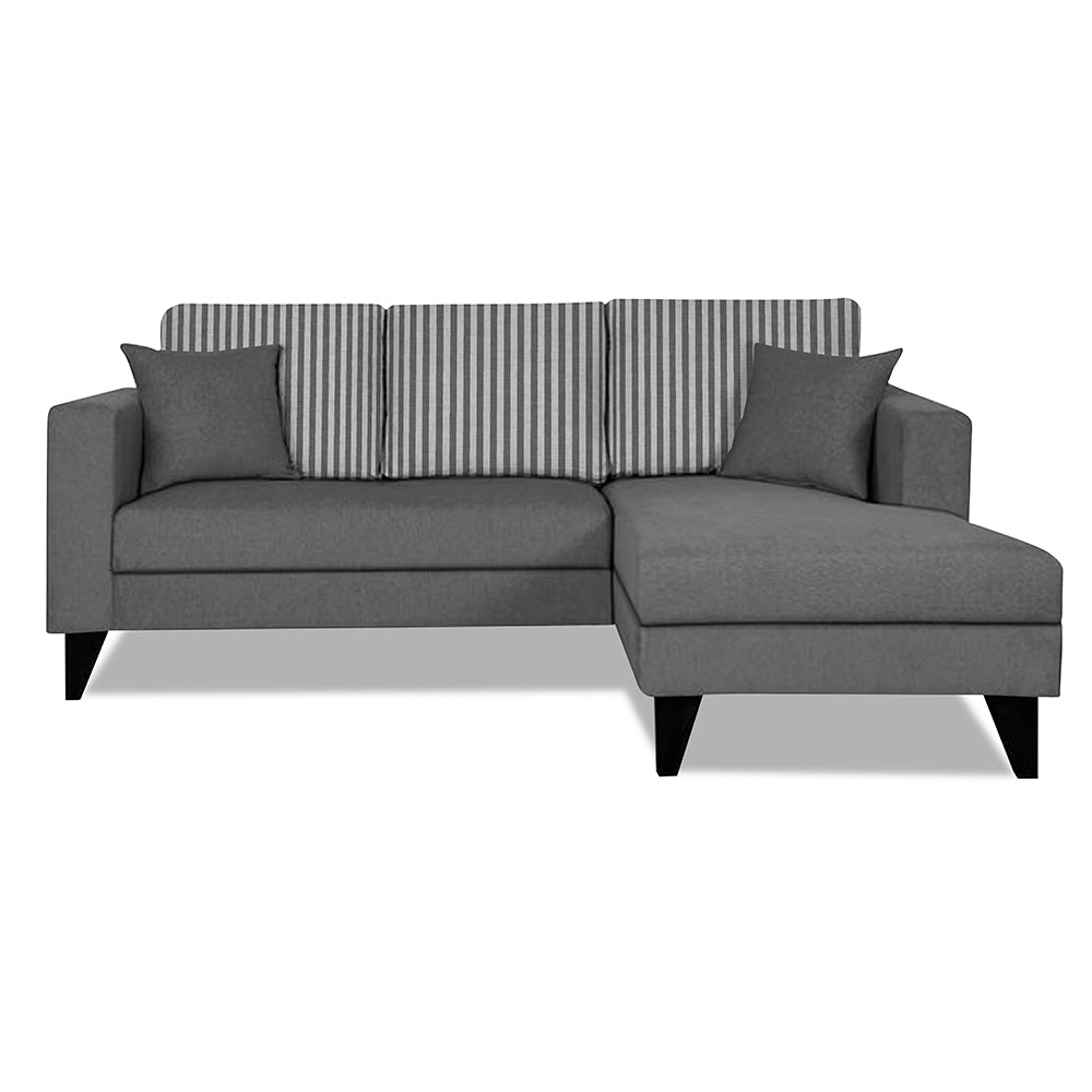 Adorn India Hector Stripes L Shape 4 Seater Sofa Set (Right Hand Side) (Grey) Martin Plus (3 Year Warranty)