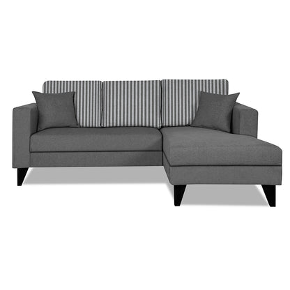 Adorn India Hector Stripes L Shape 4 Seater Sofa Set (Right Hand Side) (Grey) Martin Plus (3 Year Warranty)