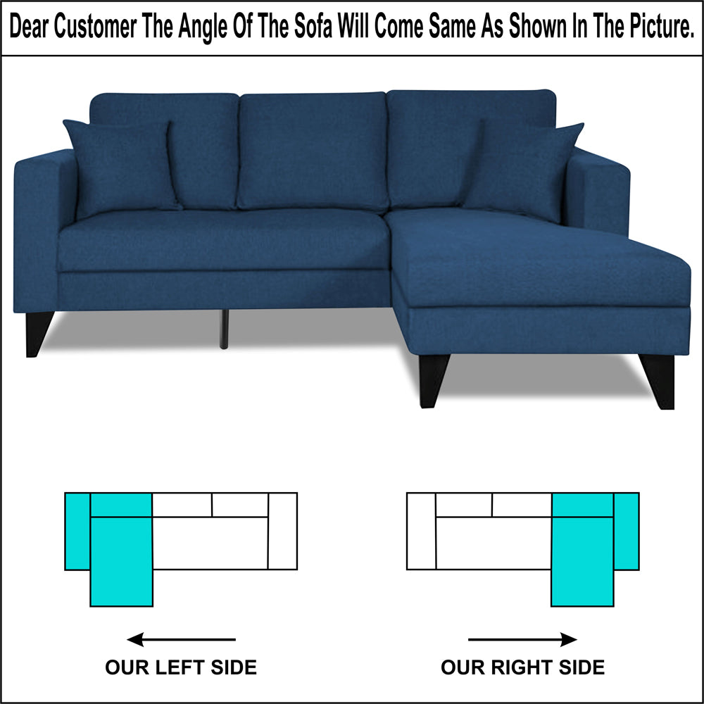 Adorn India Martin L Shape Right Hand Side Sofa Set Plain (Blue) 4 Seater (3 Year Warranty)