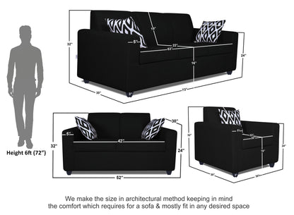 Adorn India Monteno Six Seater 3+2+1 Sofa Set (Black) (3 Year Warranty)
