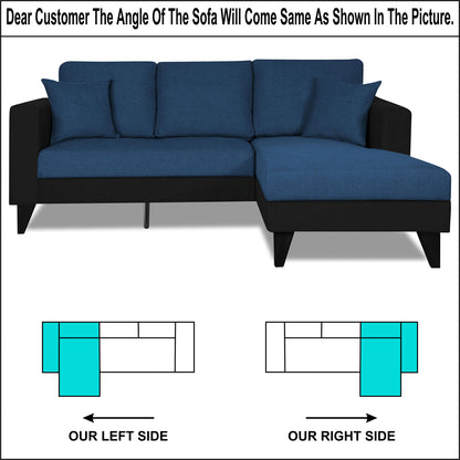 Adorn India Martin L Shape 4 Seater Sofa Set Two Tone (Right Hand Side) (Blue & Black) (3 Year Warranty)