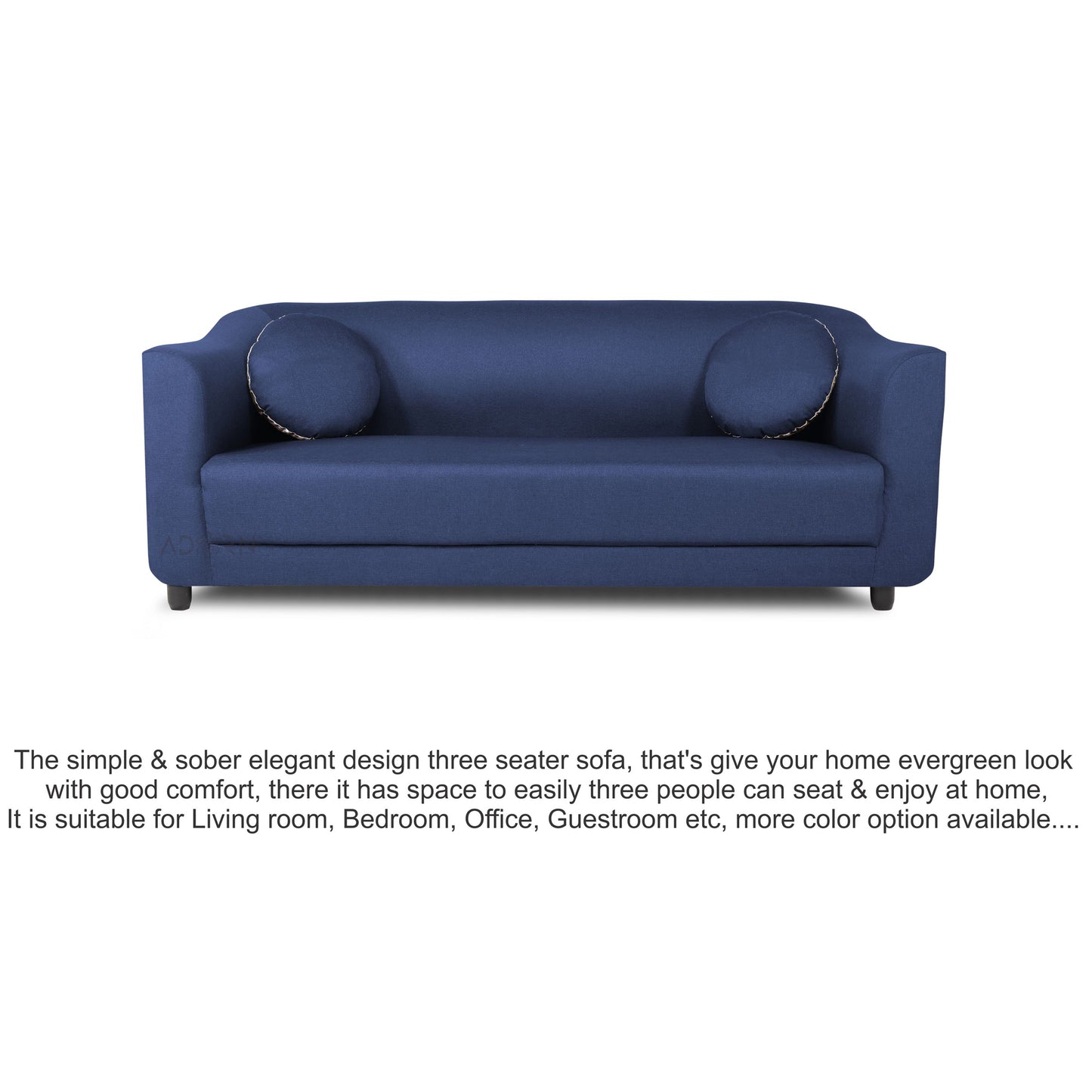 Adorn India Brisco 3 Seater Sofa (Blue), Wood, Foam