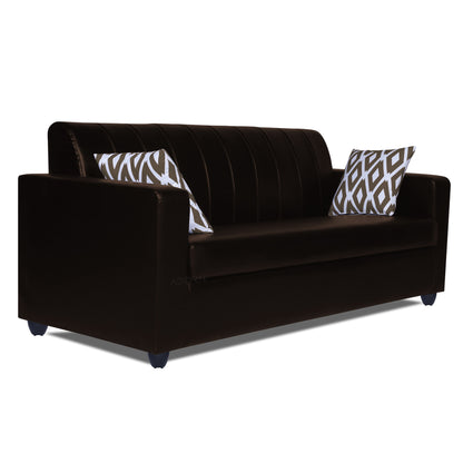 Adorn India Rio Highback Leatherette 3 Seater Sofa (Brown) (3 Year Warranty)