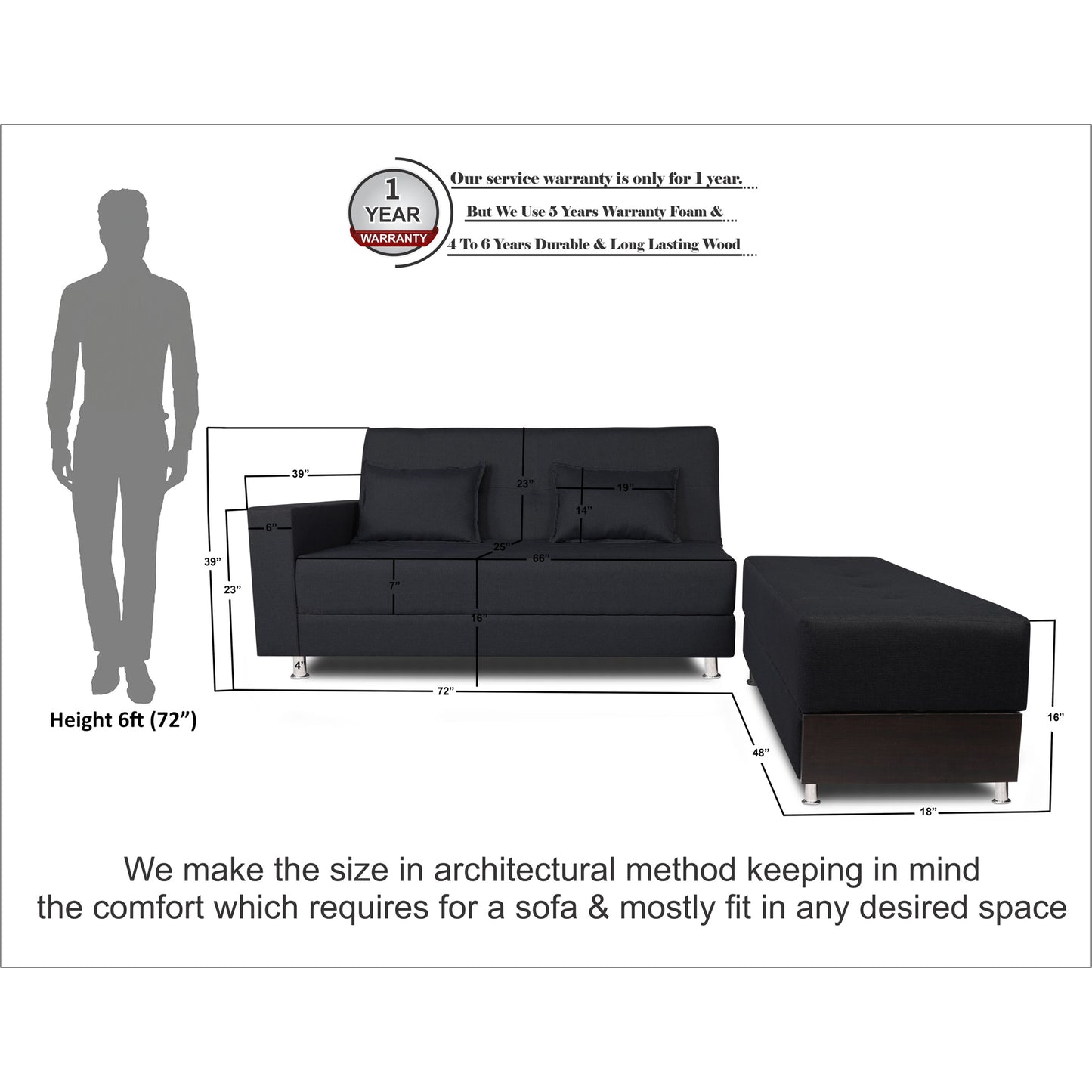 Adorn India Flora Sofa Cum bed (Black)