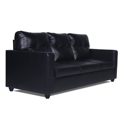 Adorn India Astor Leatherette 3-Person Sofa (Black) (3 Year Warranty)