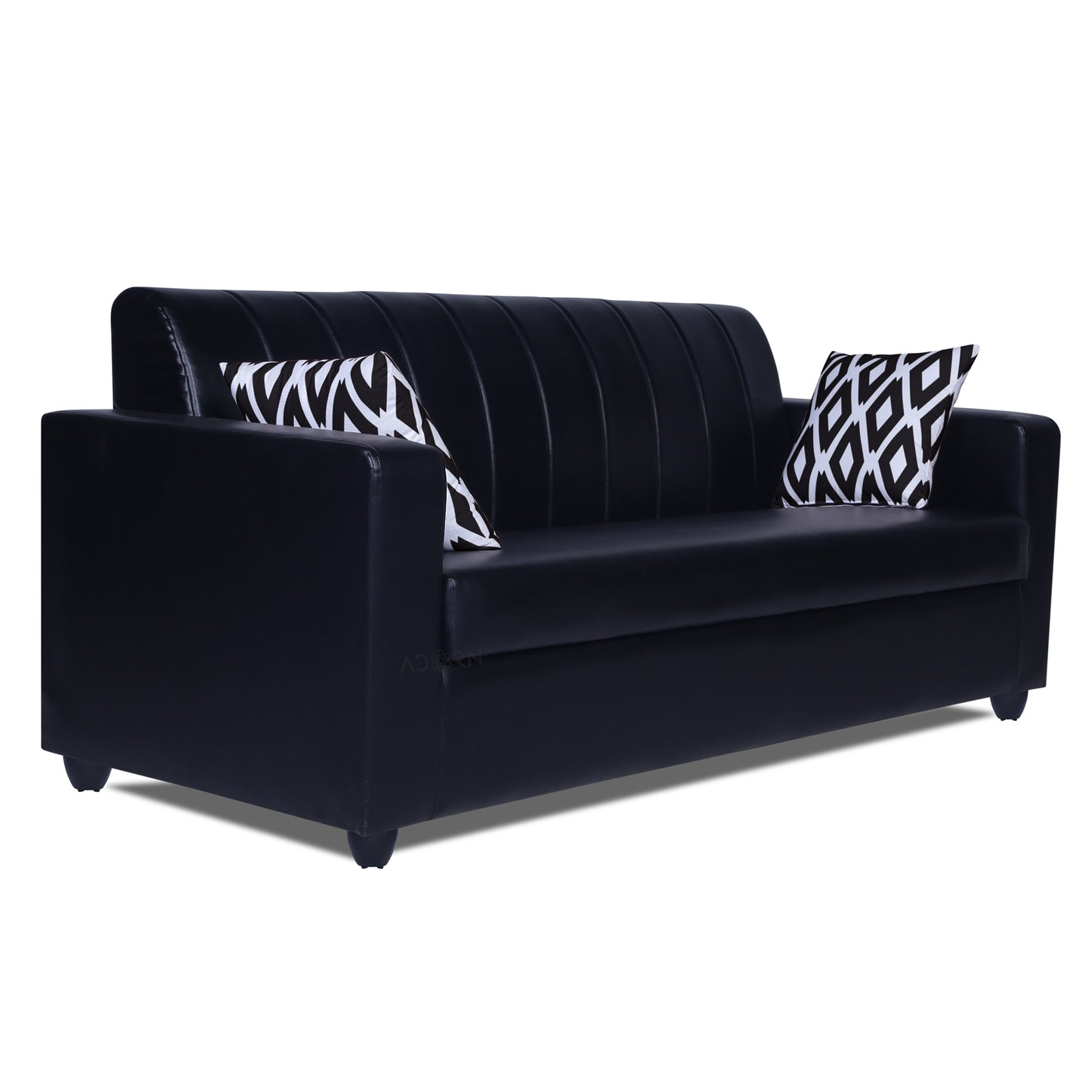 Adorn India Rio Highback Leatherette 3 Seater Sofa (Black) (3 Year Warranty)