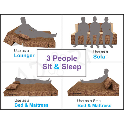 Adorn India Easy 3 Seater Sofa Cum Bed Poly Cotton (Brown & Beige) 5'X6' (1 Year Warranty)