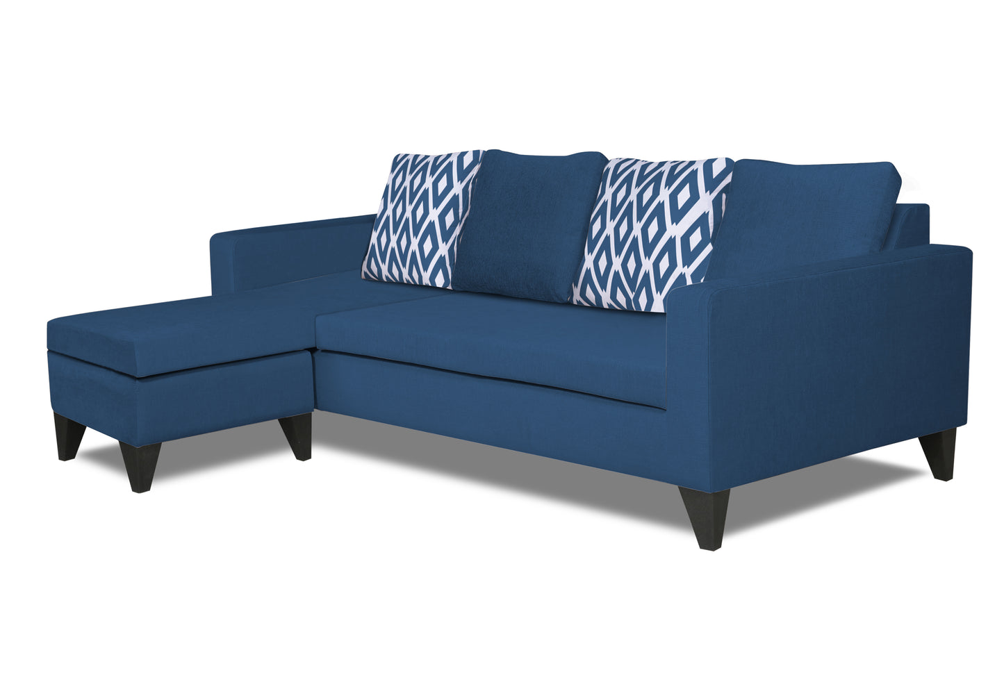 Adorn India Beetle L Shape 5 Seater Sofa Set Rhombus (Left Hand Side) (Blue)