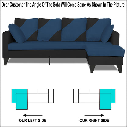 Adorn India Denver L Shape 5 Seater Sofa Set RHS (Blue & Black) (3 Year Warranty)