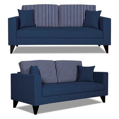 Adorn India Hector Stripes 3+2 5 Seater Sofa Set (Blue) Martin Plus (3 Year Warranty)
