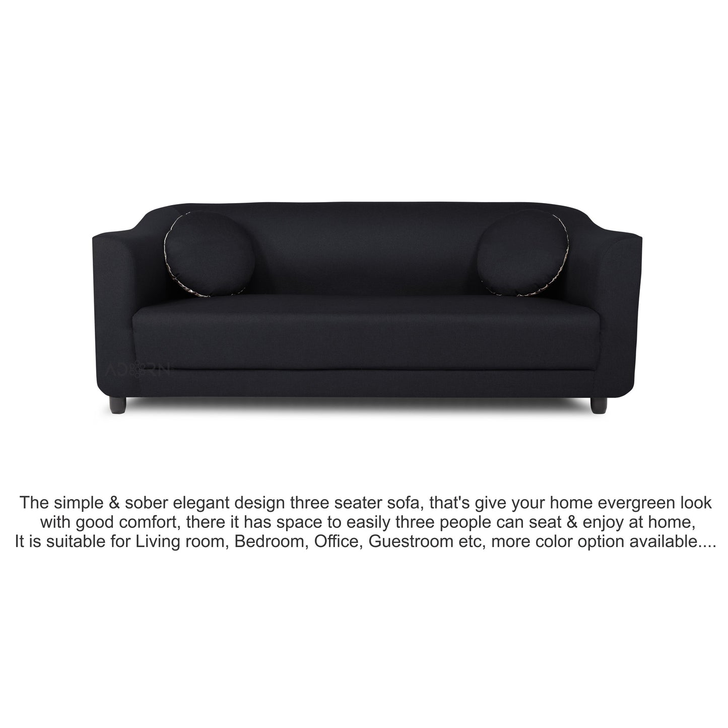 Adorn India Brisco 3 Seater Sofa (Black), Wood, Foam