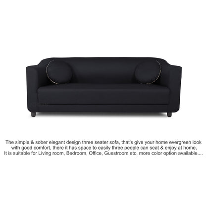 Adorn India Brisco 3 Seater Sofa (Black), Wood, Foam