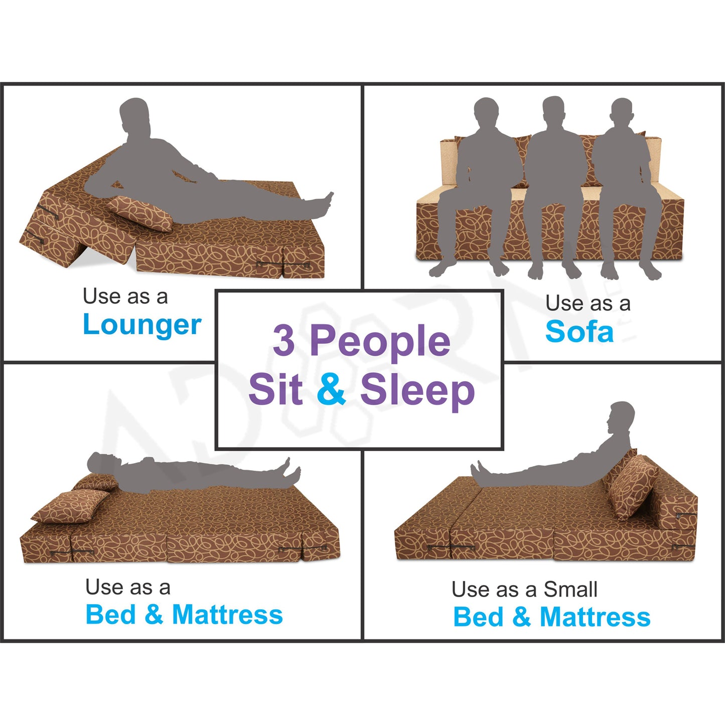 Adorn India Easy Three Seater Sofa Cum Bed Poly Cotton (Brown and Beige) (6 x 6)