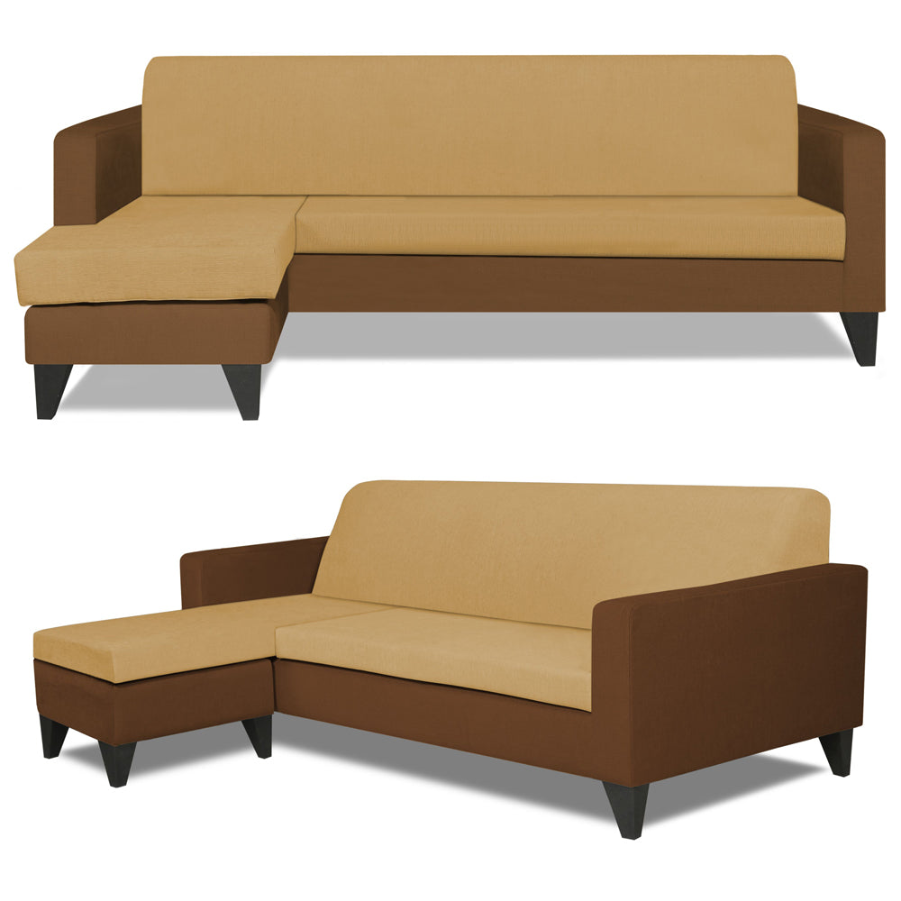 Adorn India Aladra L Shape Decent 5 Seater Sofa Set LHS (Brown & Beige) (3 Year Warranty)