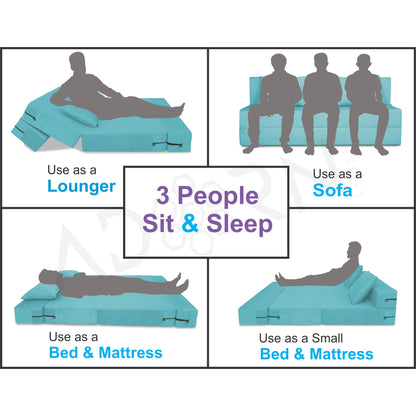 Adorn India Easy Three Seater Sofa Cum Bed Alyn 6'x 6' (Aqua Blue)
