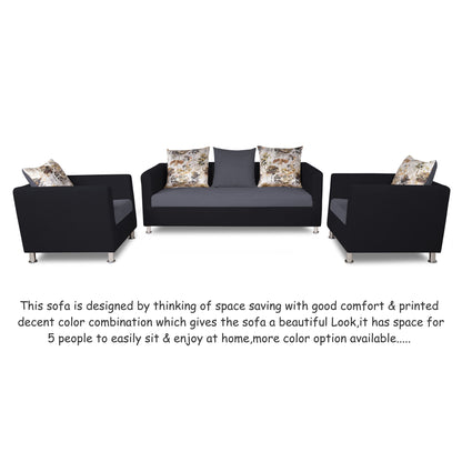 Adorn India Exclusive Two Tone Alita Compact 3-1-1 Sofa Set (Dark Grey & Black), Wood, Foam